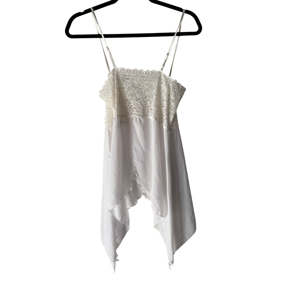 White Lace Trimmed Fairycore Camisole Top Fairy Cottagecore Sheer Coquette Vtg
